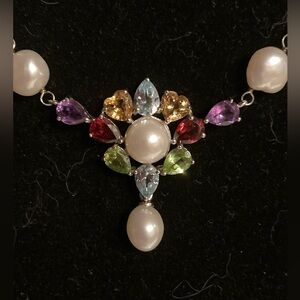 Gorgeous Sterling Silver, Pearl and Gemstone statement necklace